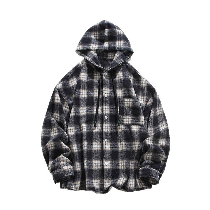 Herren Karierte Flanelljacke mit Kapuze und Knopfverschluss Echoarchiv
