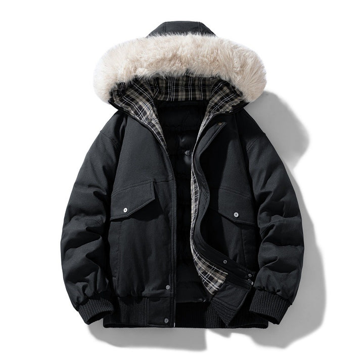 Herren gepolsterte Winterjacke mit Kapuze und abnehmbarem Kunstfellkragen – Marzano