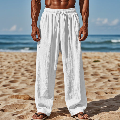 Herren Leichte Leinenhose mit weitem Schnitt, Elastikbund und Kordelzug – Sorevano