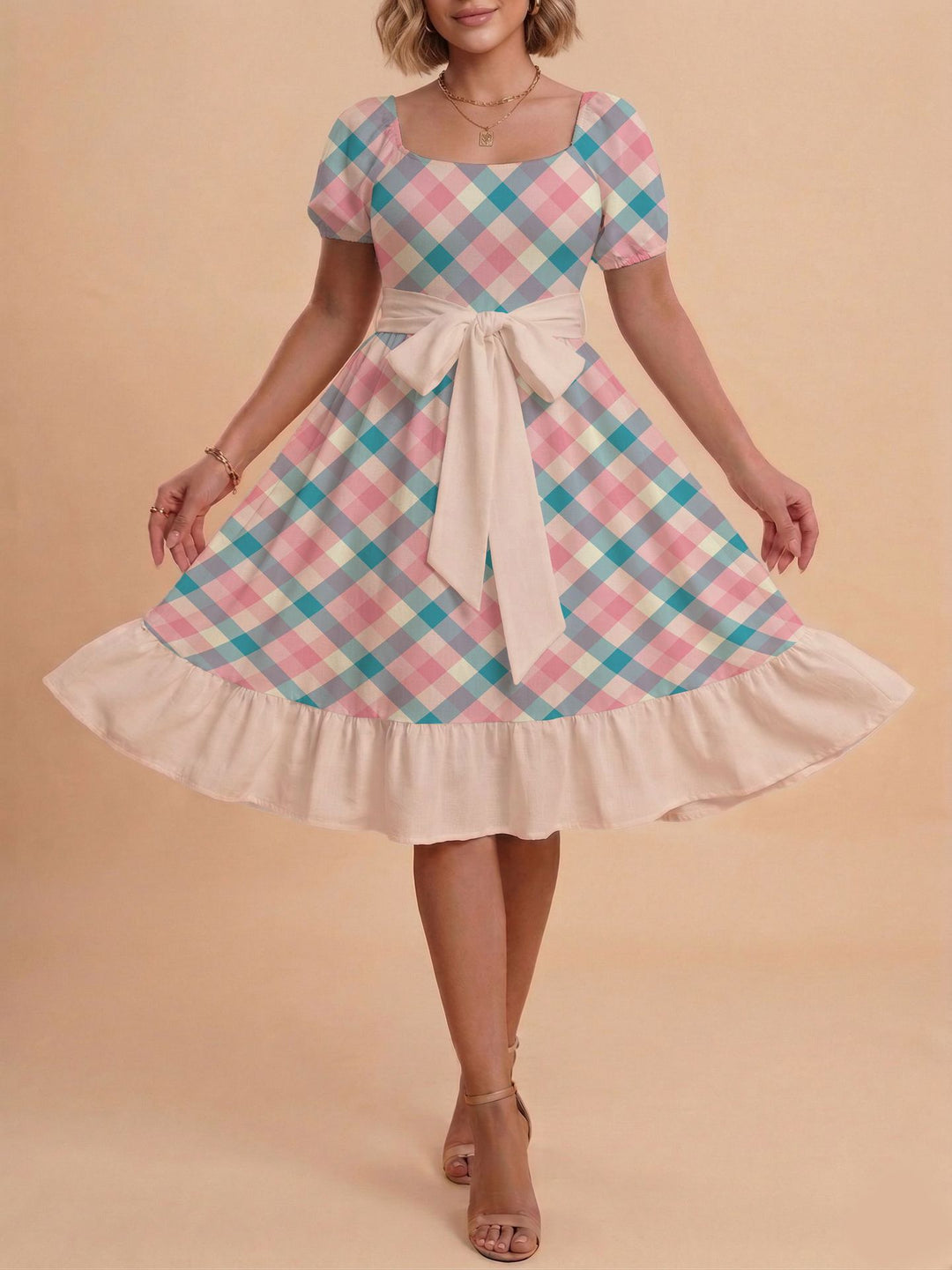 Damen Verspieltes Maxikleid mit Bärenmuster und taillierbarem Band Echo Archiv