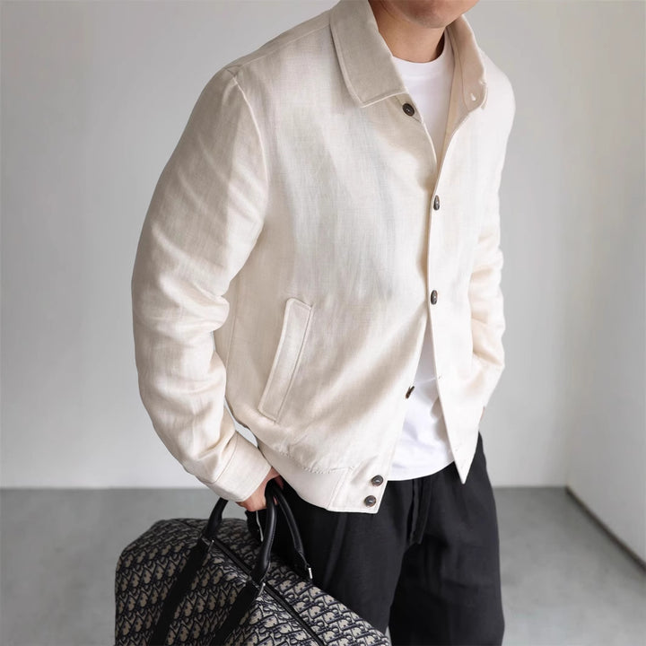 Herren Leichte Leinenjacke mit Hemdkragen und durchgehender Knopfleiste Echoarchiv