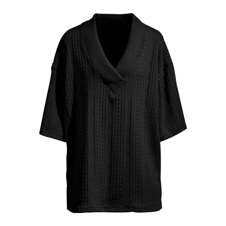 Damen nan weiter Kurzarm-Strickpullover mit Schalkragen und Zopfmuster Echo Archiv