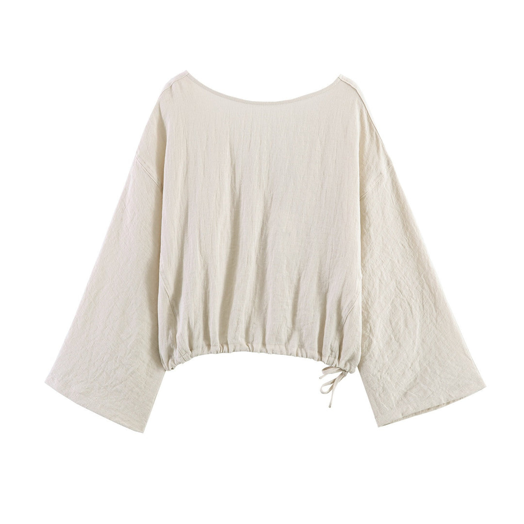 Damen lässige Bluse mit weitem V-Ausschnitt und elastischem Saum Echo Archiv