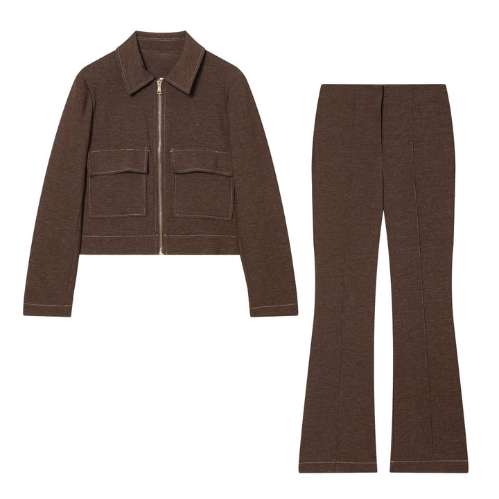 Damen hochtaillierte Jersey-Hose mit dekorativer Mittelnaht und leichtem Schlag – Avélisse