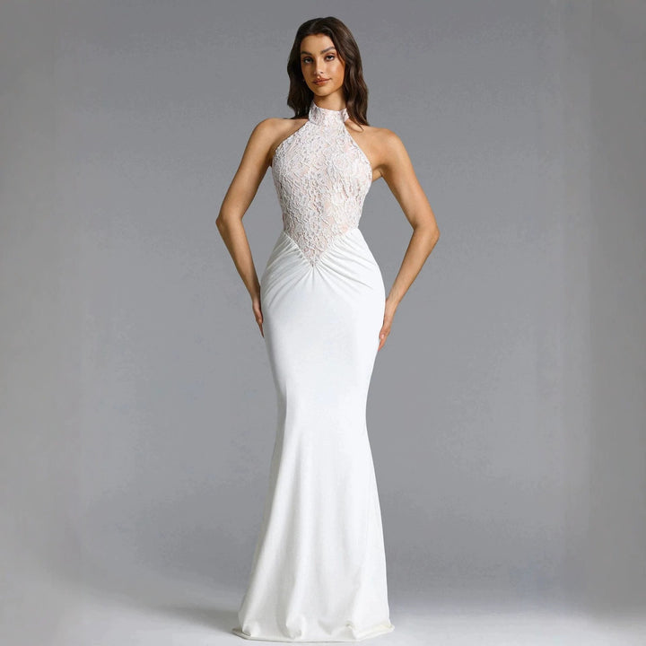 Damen Elegantes Bodenkonturen-Abendkleid mit Spitzenoberteil Echo Archiv