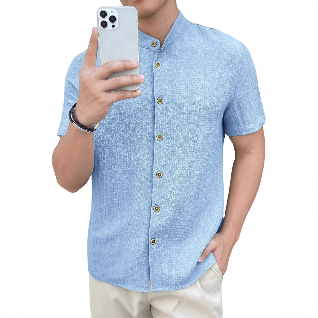 Herren nan leichtes Knitterstruktur-Überhemd mit umgeschlagenen Ärmeln entspannter Overshirt-Silhouette Echo Archiv