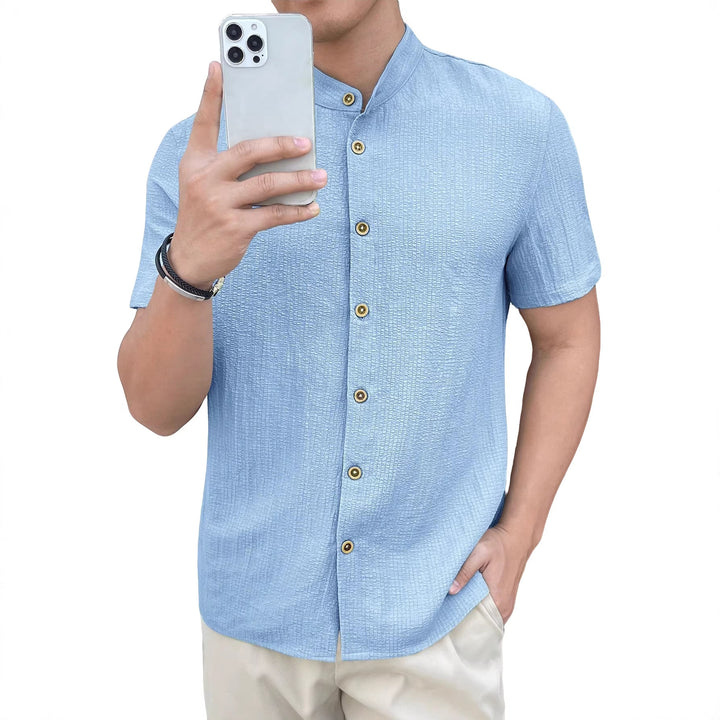 Herren nan leichtes Knitterstruktur-Überhemd mit umgeschlagenen Ärmeln entspannter Overshirt-Silhouette Echo Archiv