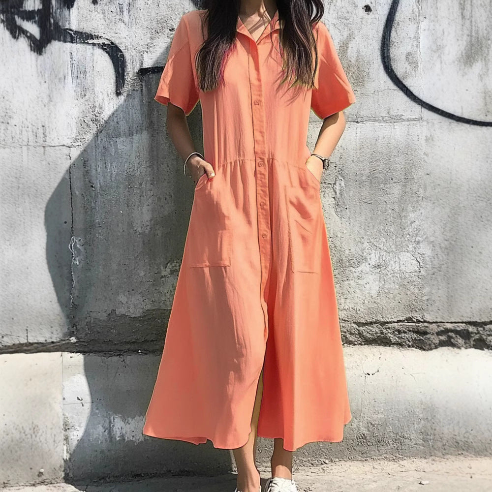 Damen Midi-Kleid mit Knopfleiste und praktischen Taschen Echo Archiv