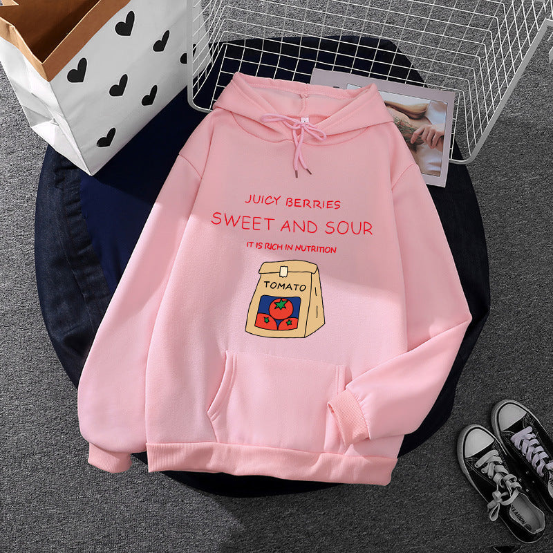 Damen Oversize-Kapuzenpullover mit verspieltem Tomatenprint, Kängurutasche und weichem Fleecefutter – Auréline