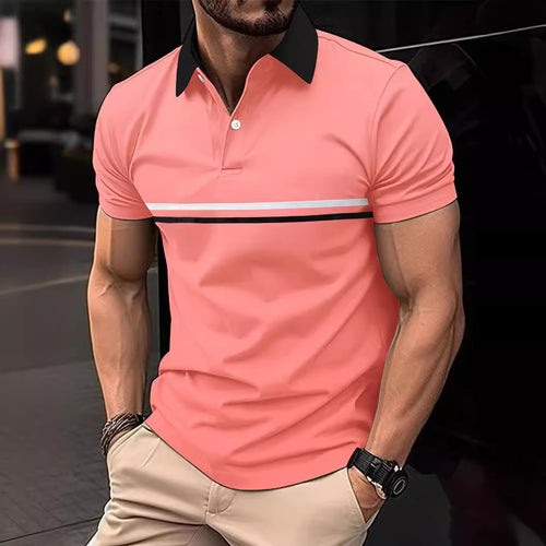 Herren Elegantes Poloshirt mit modischem Kontrastkragen und sportlichem Streifenmuster Echoarchiv