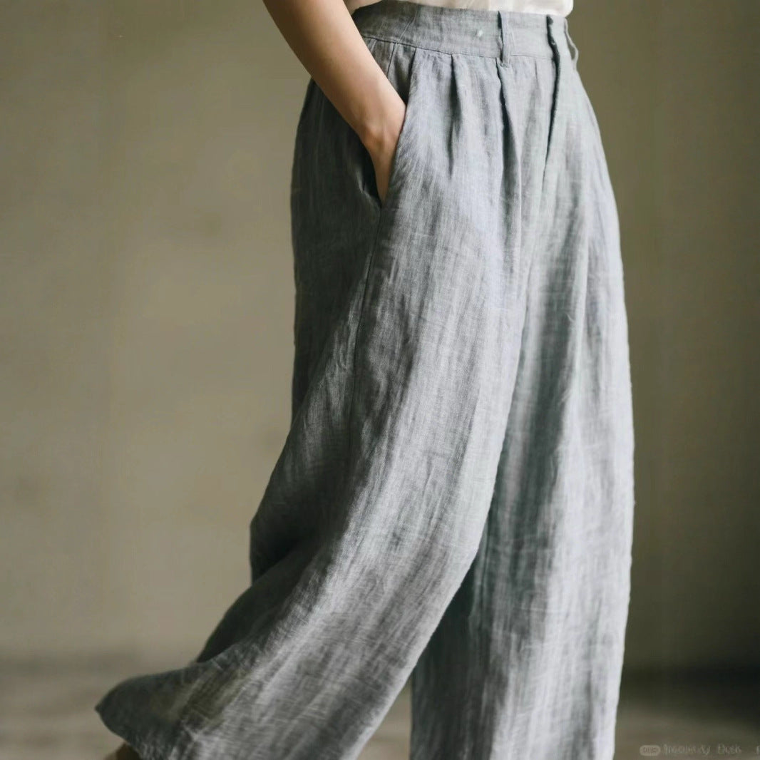 Damen weite Leinenhose mit eleganter Bundfalte und Taschen Echo Archiv
