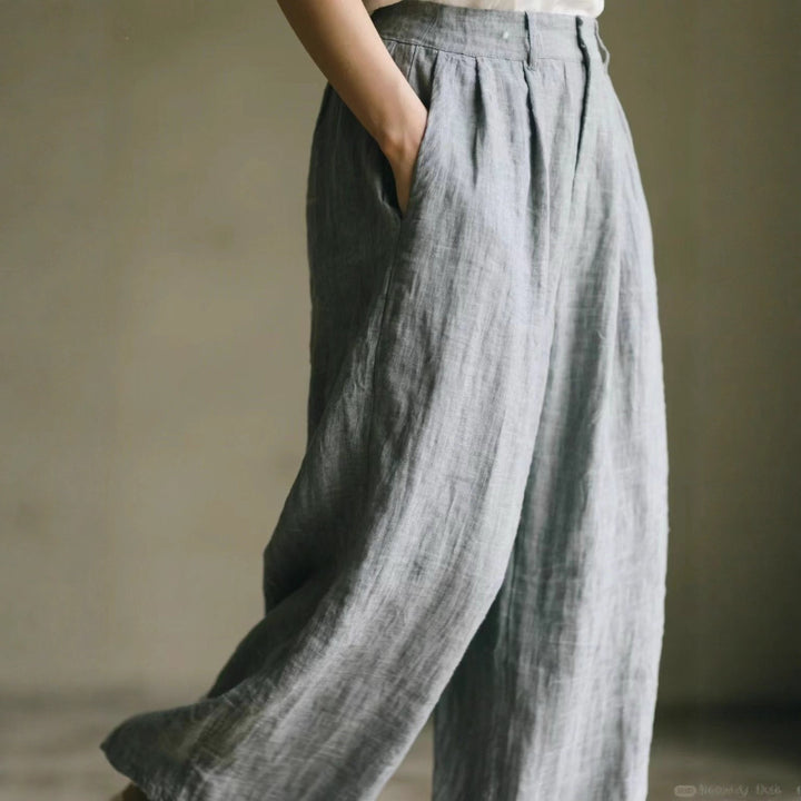 Damen weite Leinenhose mit eleganter Bundfalte und Taschen Echo Archiv
