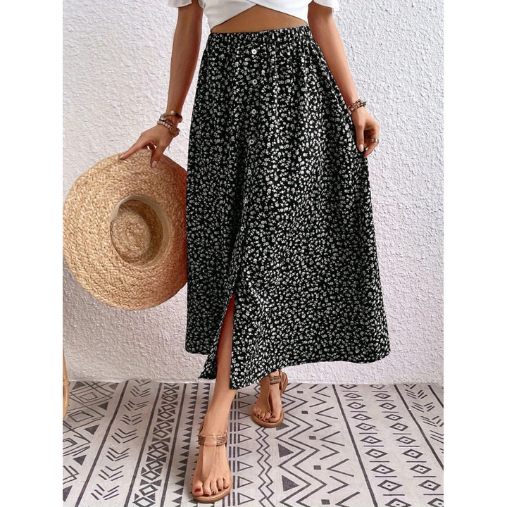 Damen Maxirock mit floralen Knopfdetails und seitlichem Schlitz Echo Archiv