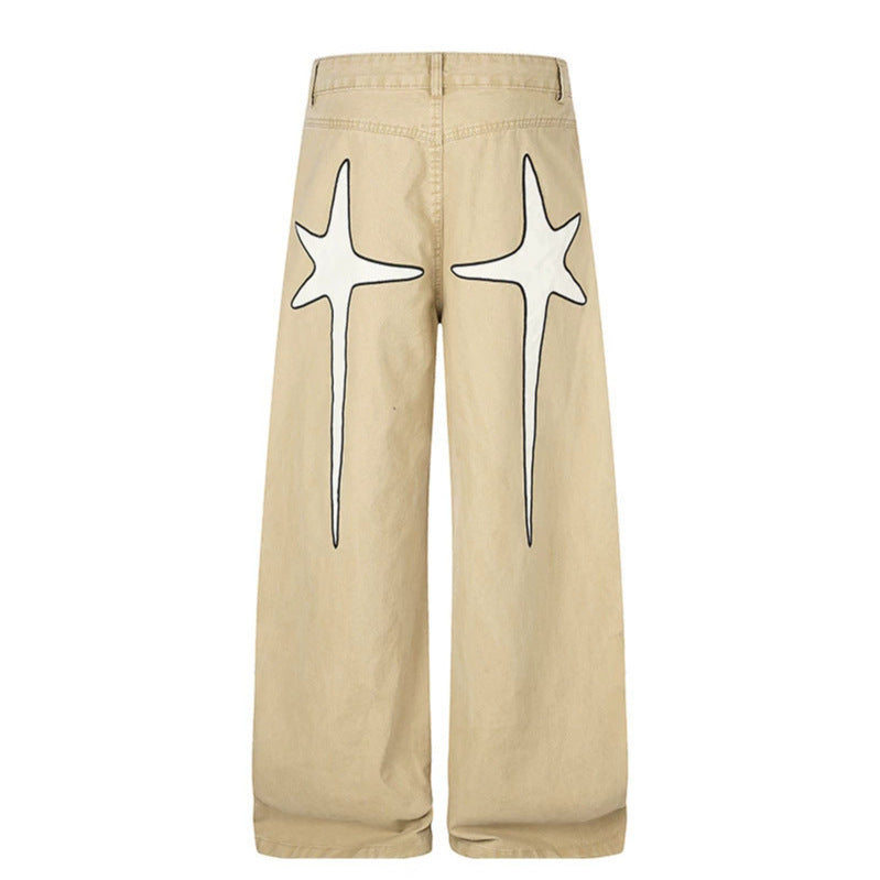 Damen Highwaist Culotte-Jeans mit weitem Bein, hoher Taille und dezenter Stern-Applikation Echoarchiv