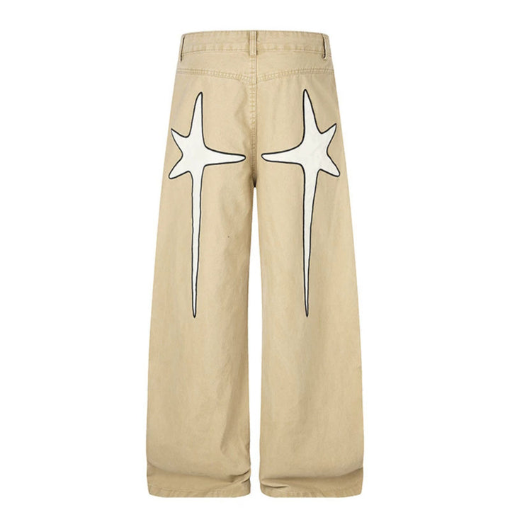 Damen Highwaist Culotte-Jeans mit weitem Bein, hoher Taille und dezenter Stern-Applikation Echoarchiv
