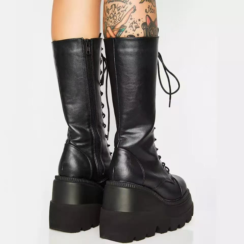 Damen Hochwertige Schnürstiefel mit PlatEchoarchivuabsatz und seitlichem Reißverschluss Echoarchiv