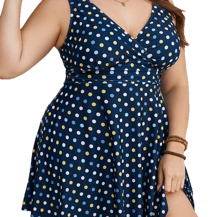 Damen Badesommerkleid mit modischem V-Ausschnitt und gepunktetem Design Echo Archiv