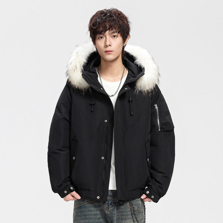 Herren Modische Winterjacke mit abnehmbarem Kunstfellkragen Echoarchiv