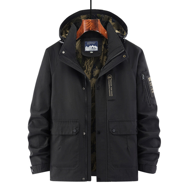 Herren Kapuzen-Fieldjacke mit Camouflage-Netzfutter und wasserabweisender Utility-Außenlage Echoarchiv