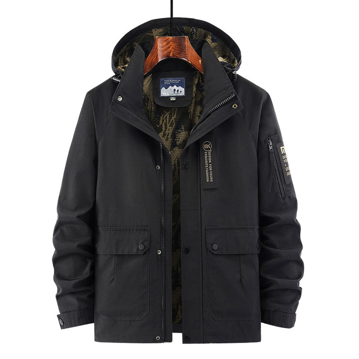 Herren Kapuzen-Fieldjacke mit Camouflage-Netzfutter und wasserabweisender Utility-Außenlage Echoarchiv