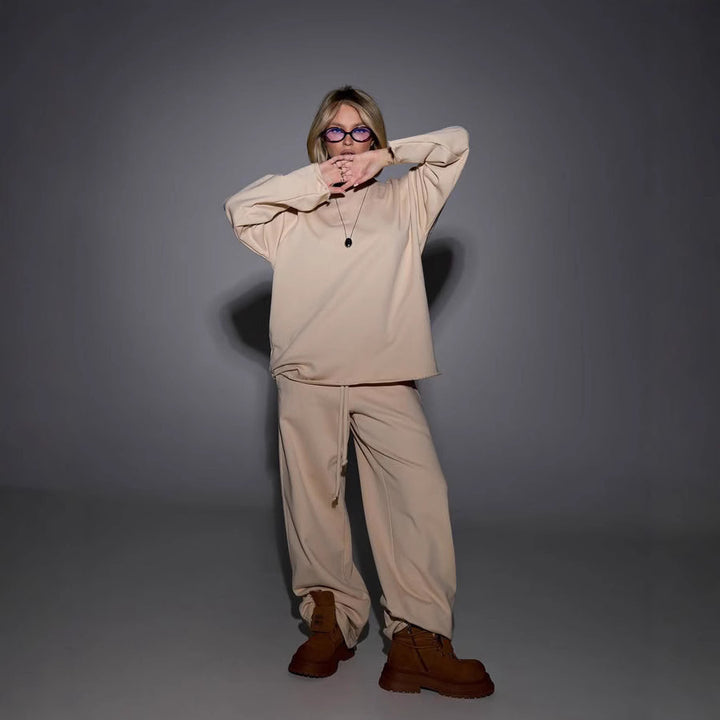 Damen Oversized Loungewear-Set mit Relaxed-Longsleeve und weitem High-Waist-Jogger – Élanora