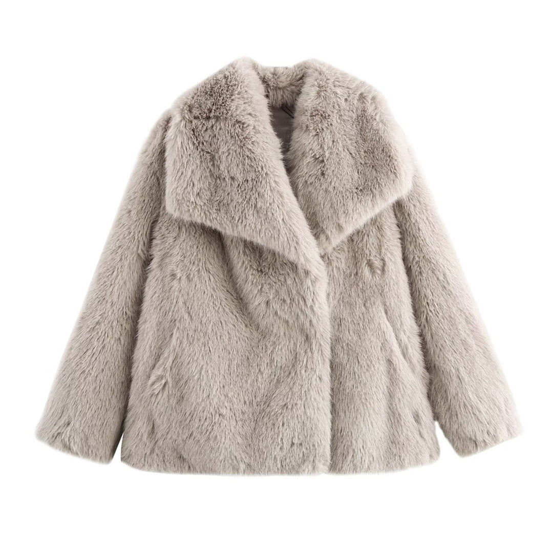 Damen Kurz geschnittener Faux-Fur-Mantel mit voluminösem Schalkragen und geradem Schnitt Echo Archiv