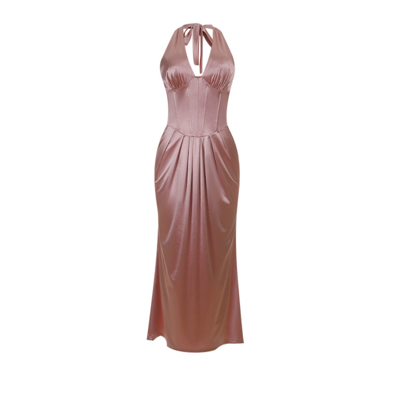 Damen elegantes Maxikleid mit feinem V-Ausschnitt und tailliertem Design Echo Archiv