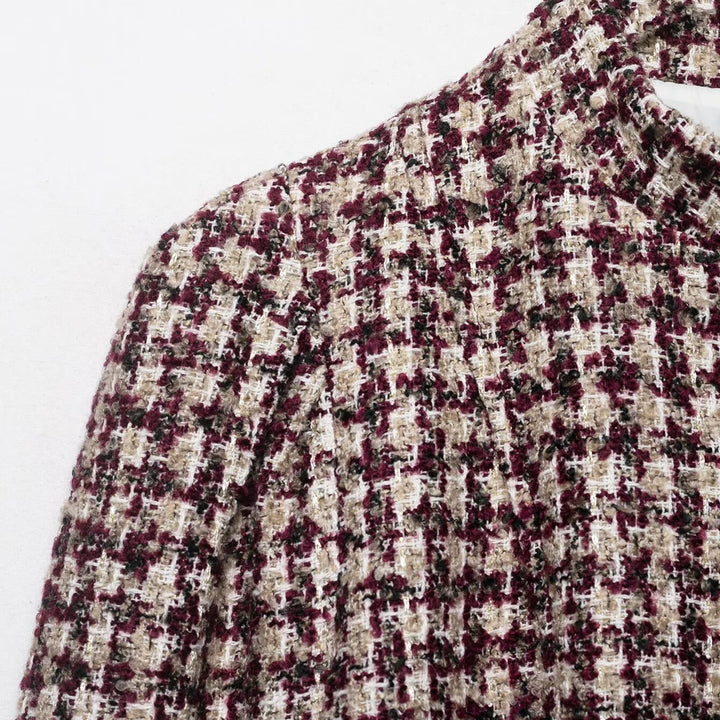 Damen Kurze Bouclé-Tweedjacke mit Stehkragen und Kunstpelzmanschetten Echo Archiv