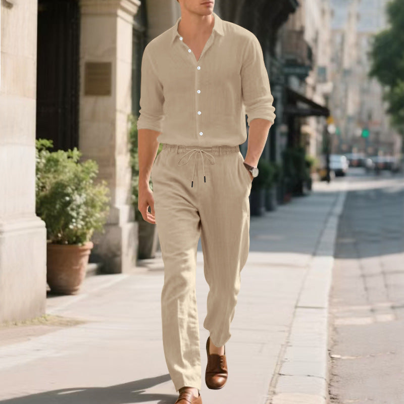 Herren lässige Leinen-Hose mit verstellbarem Kordelzug und modernem Schnitt Echoarchiv