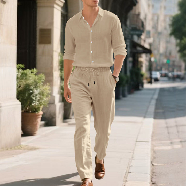 Herren lässige Leinen-Hose mit verstellbarem Kordelzug und modernem Schnitt Echoarchiv