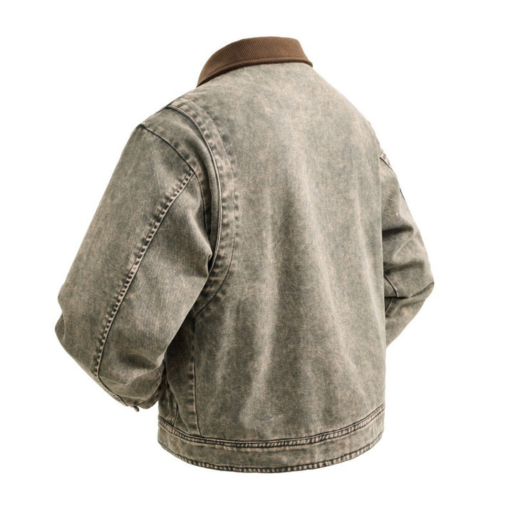 Herren gepolsterte Denimjacke mit Cordkragen, Druckknopfverschluss und praktischen Seitentaschen – Denvaro