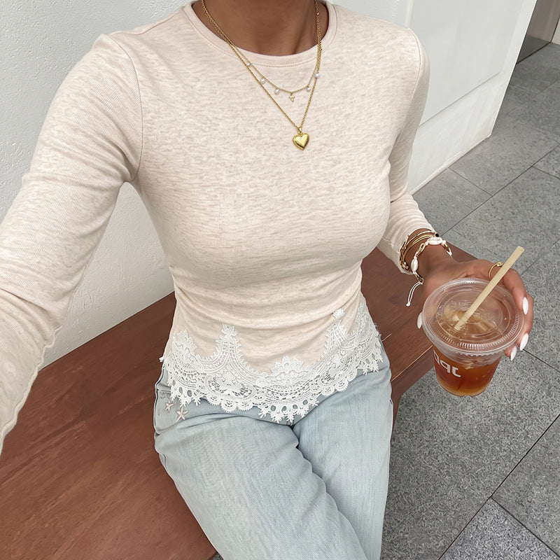 Damen Elegantes Langarmshirt mit Spitzenbordüre Echo Archiv