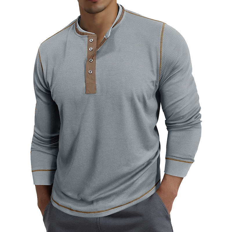 Herren Waffelstruktur Langarmshirt mit modischem Henley-Ausschnitt Echoarchiv