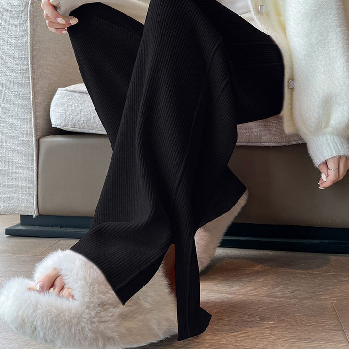 Damen Modische Rippstrick-Hose mit seitlichen Schlitzen Echo Archiv