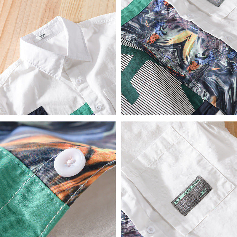 Herren Lässiges Hemd mit kunstvollen Print‑Paneelen und aufgesetzter Brusttasche Echoarchiv