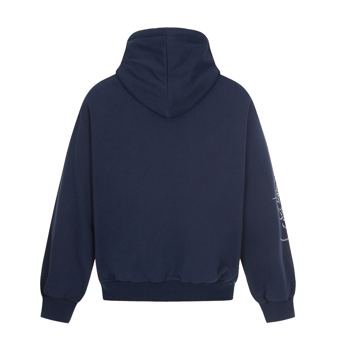 Herren Oversize Kapuzenpullover mit ornamentalem Kreuz‑Print und Nieten Echoarchiv