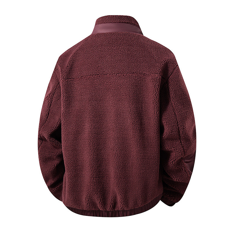 Herren Oversize Teddy-Fleecejacke mit Kontrast-Nylonbesätzen und Stehkragen Echo Archiv