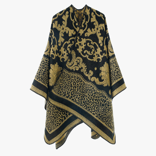 Damen Jacquard‑Capeponcho mit barockem Ornamentmuster und spitzem Zipfelsaum – Avérine