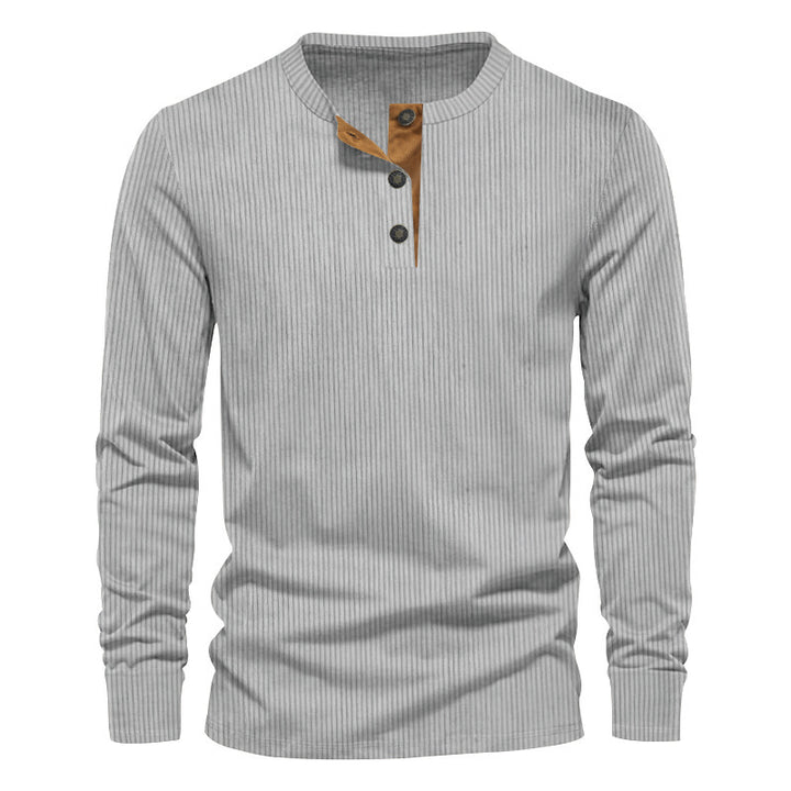 Herren lässiges Langarm-Henley-Shirt mit strukturiertem Rippdesign und modischen Knopfdetails Echoarchiv