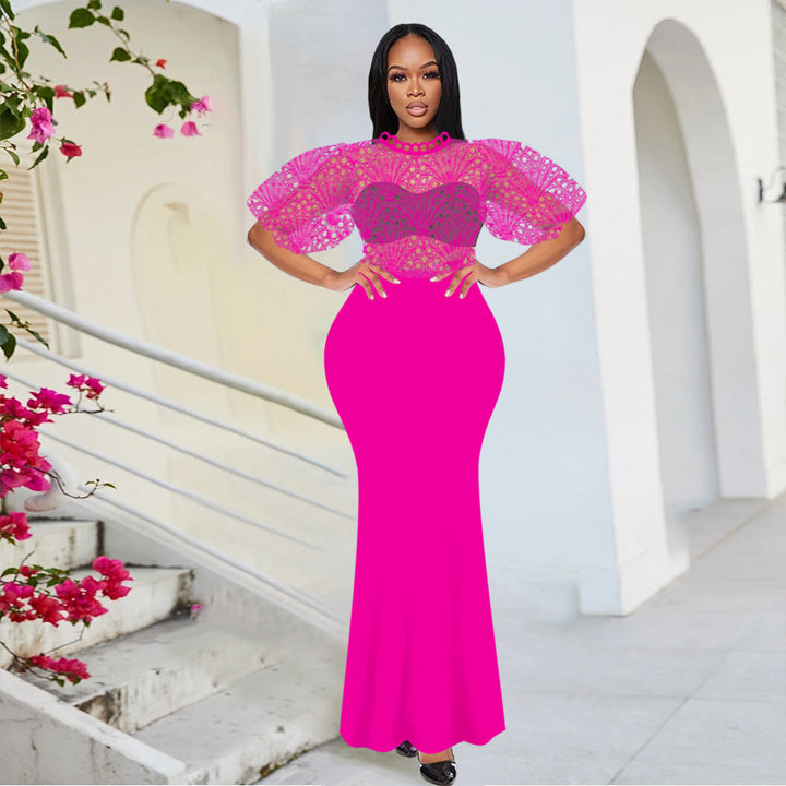 Damen Elegantes Maxikleid mit Spitzenoberteil und voluminösen Ärmeln Echo Archiv