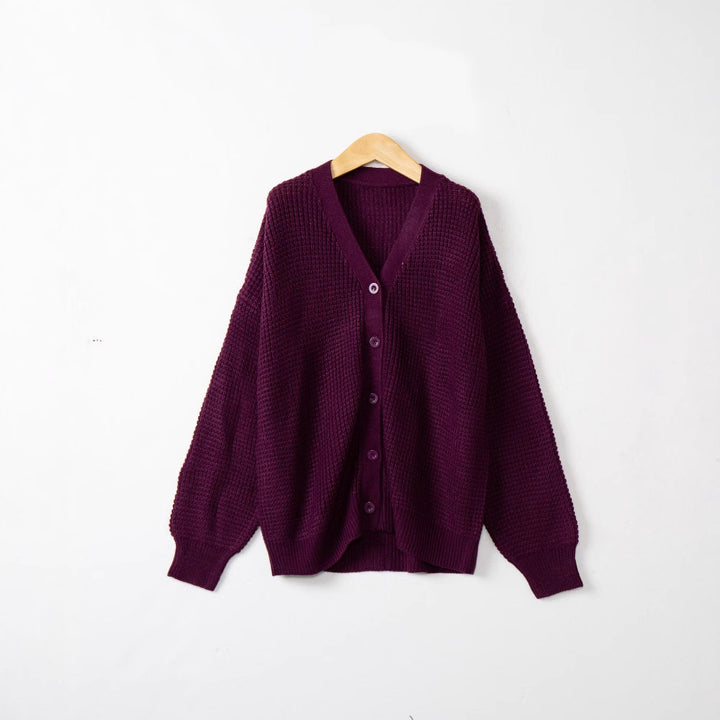 Damen Waffelstruktur-Cardigan mit tiefem V-Ausschnitt und kastigem Oversize-Schnitt Echo Archiv