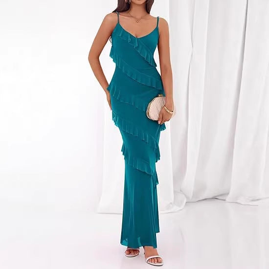 Damen Maxikleid mit Rüschen und Spaghettiträgern Echo Archiv