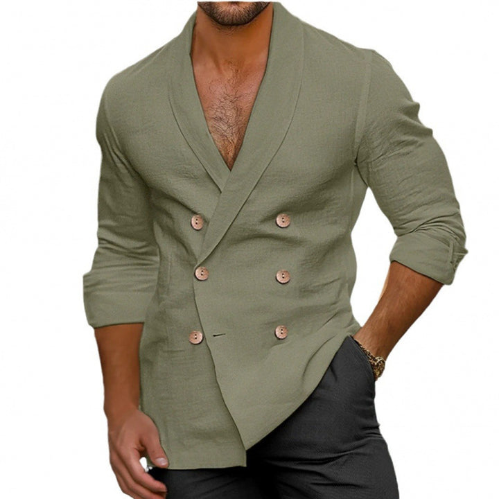 Herren eleganter Leinenblazer im doppelten Knotendesign Echoarchiv