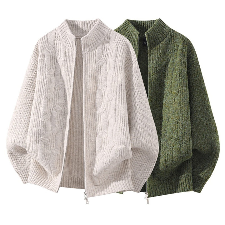 Damen Weicher Oversize‑Zopfmuster‑Cardigan mit Stehkragen & Zwei‑Wege‑Reißverschluss Echoarchiv