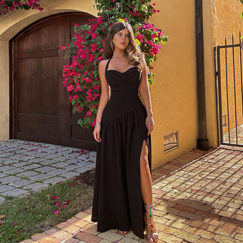 Damen schulterfreies Maxikleid mit raffiniertem Halterneck und fließendem Rock Echo Archiv