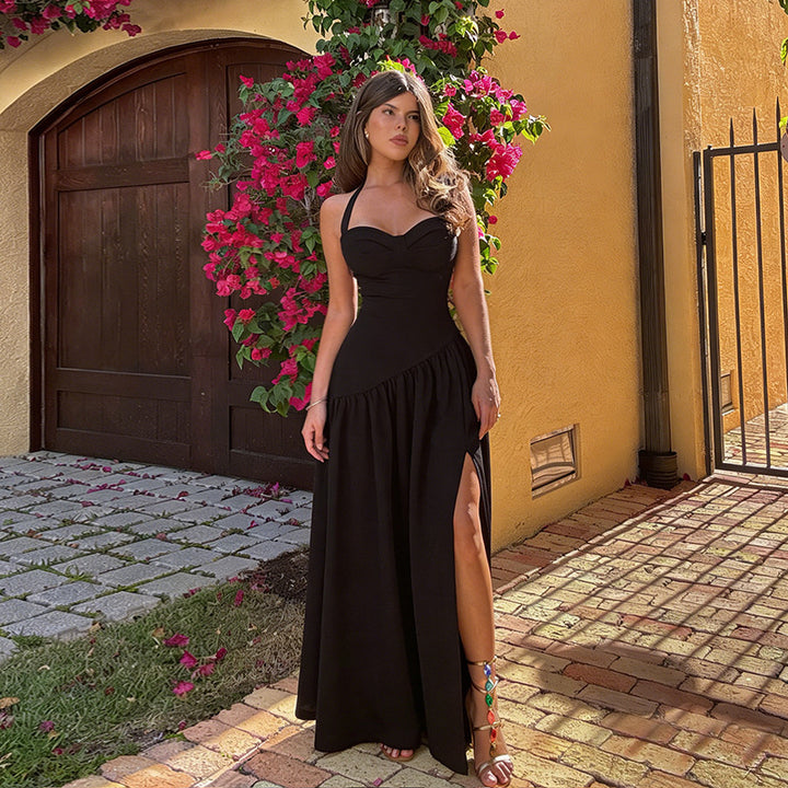 Damen schulterfreies Maxikleid mit raffiniertem Halterneck und fließendem Rock Echo Archiv