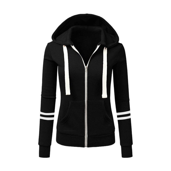 Damen Kapuzenjacke mit Reißverschluss, Kängurutasche und Kontraststreifen Echo Archiv