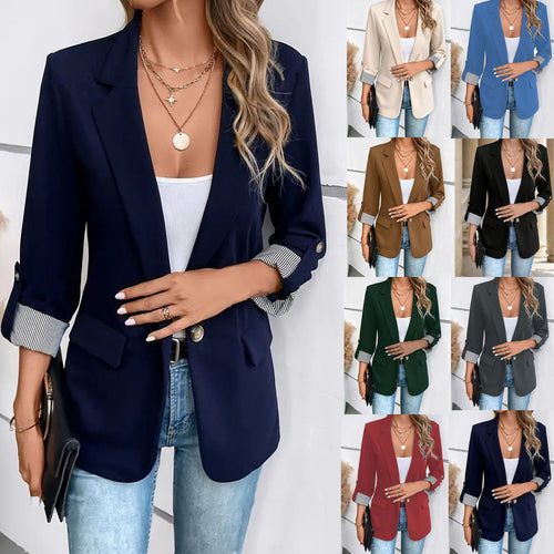 Damen nan taillierter dreiviertelarm Blazer mit Pattentaschen und umgeschlagenen Manschetten Echo Archiv