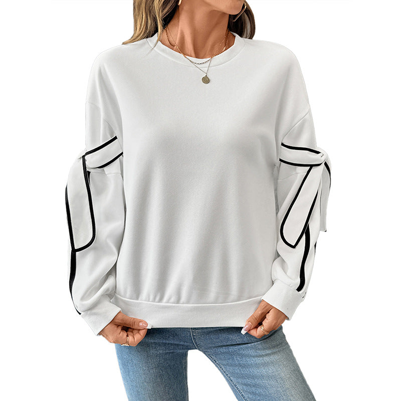 Damen Sweatshirt mit Zierstreifen und Schleifendetail an den Ärmeln – Mavelle