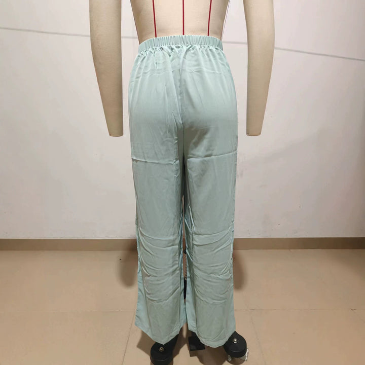 Damen Leichte Satin-Palazzohose mit hohem elastischem Bund und Kellerfalten – Avélisse